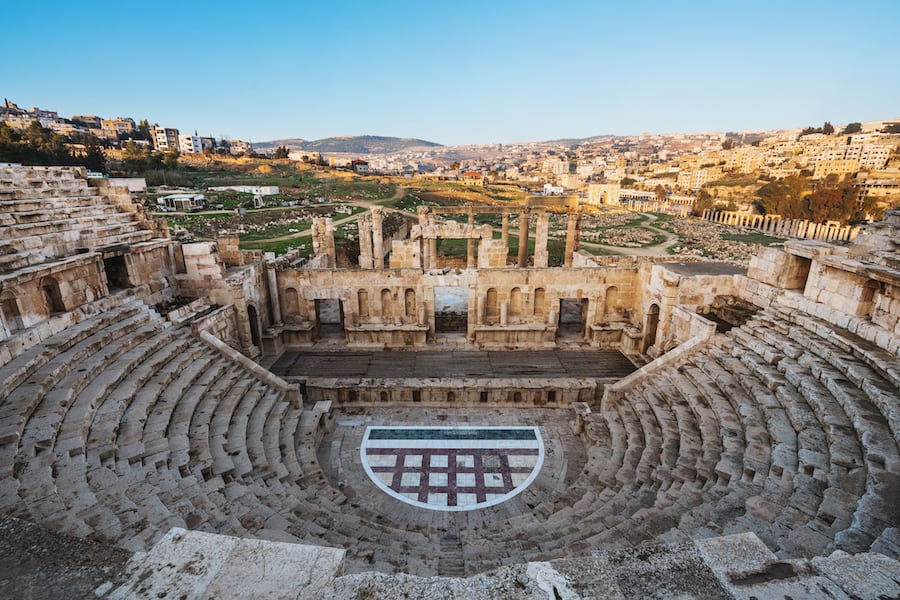 Ancient theater architecture Jerash in Amman, Jordan