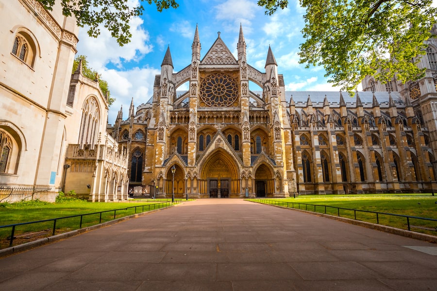 Westminster Abbey - Collegiate Church of St Peter at Westminster in London, UK LONDON. Westminster Abbey is one of the United Kingdom's most notable religious buildings and the traditional place of coronation and burial site for English and, later, British monarchs