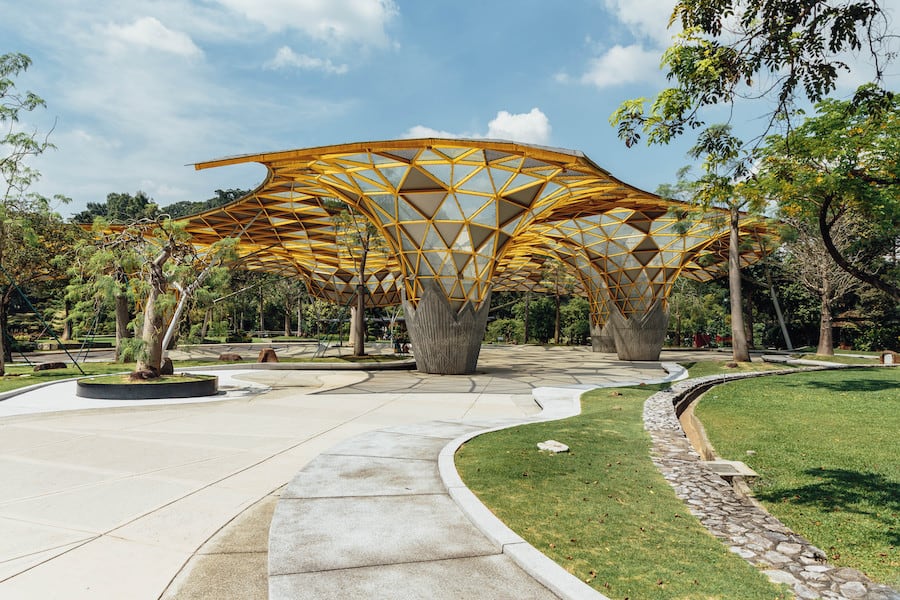 Facade of the garden pavilion in Kuala Lumpur Perdana Botanical Gardens in Jalan Tembusu. The garden formally known as the Lake Gardens was built in 1888 by A.R.Venning.