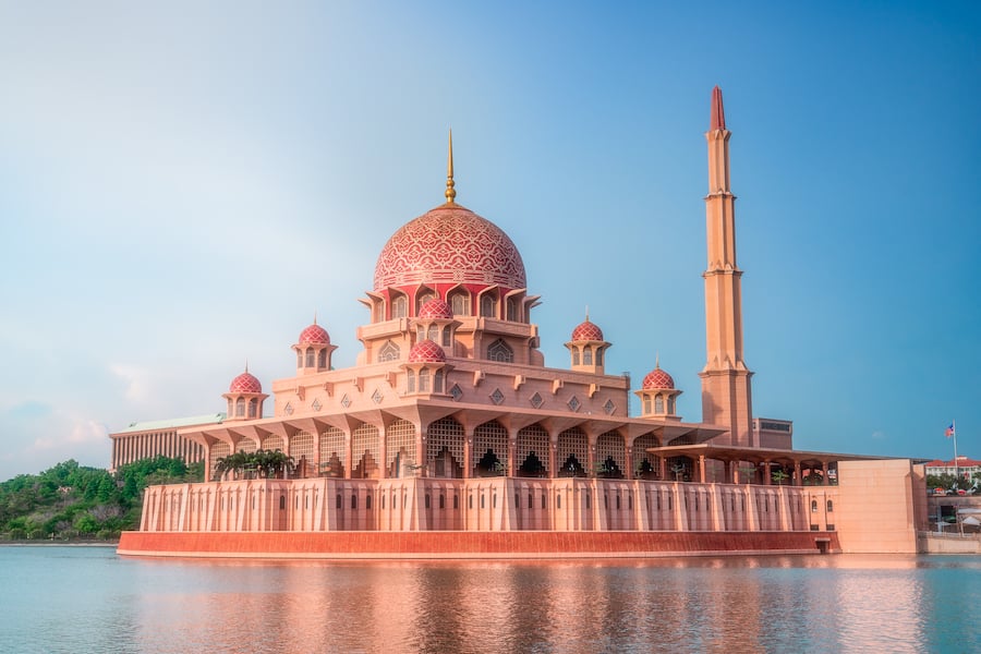 Putra mosque during sunset sky, the most famous tourist attraction in Malaysia