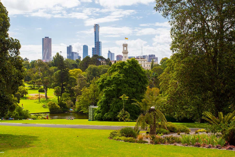 Melbourne Royal Botanical Gardens on a clear summer's day in Victoria, Australia