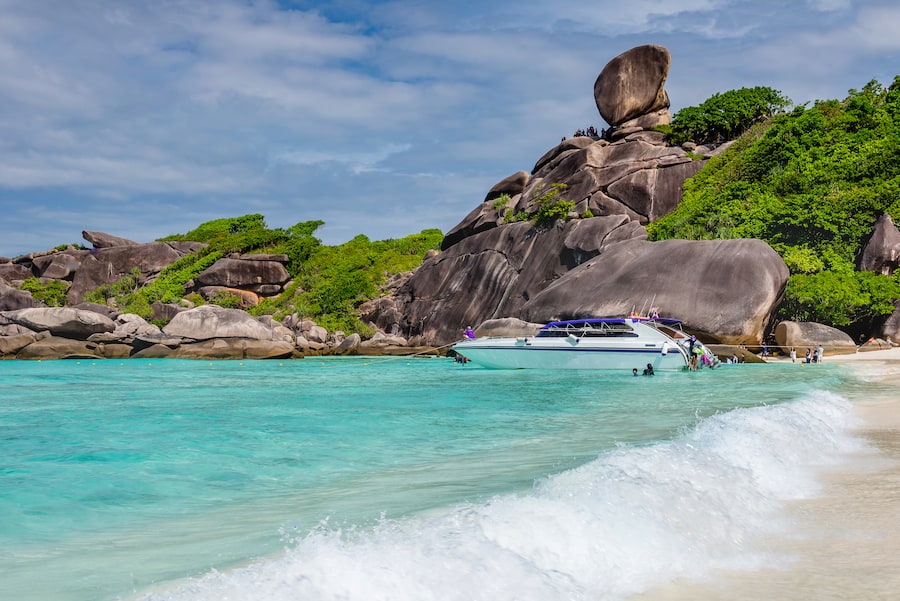 Similan Islands, Phang Nga Province Beautiful sea in the south of Thailand, many tourists come on vacation for snorkeling and relaxing on white sandy beaches. Emerald green sea and blue sky