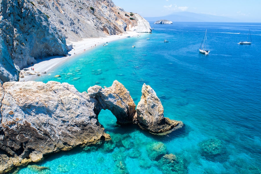 Aerial view of Lalaria beach in Skiathos, Greece