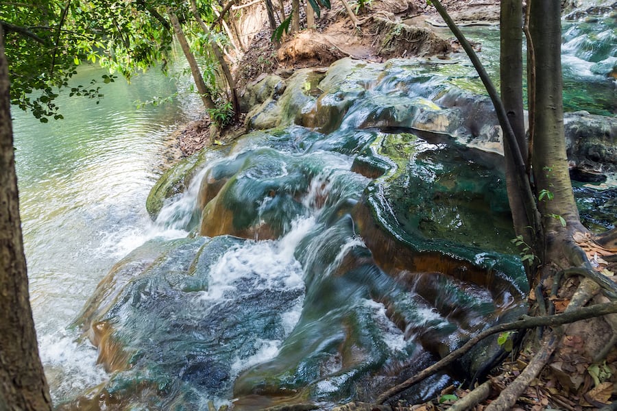 Hot Spring in the south of Krabi province in Klong Thom are naturaly made hot-tub jacuzzis, nam tok rawn in Thai.