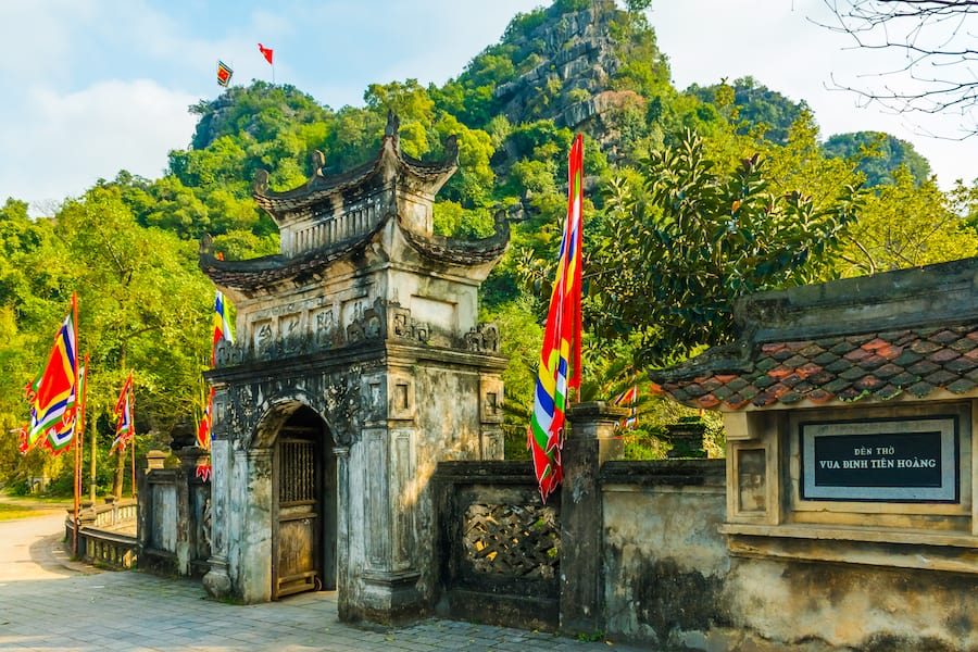 Main temple gate of the King Dinh Tien Hoang comples, Hoa Lu, Ninh Binh in Vietnam