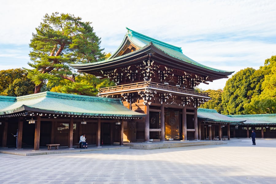 Meiji Shrine located in Shibuya, Tokyo, is the Shinto shrine that is dedicated to the deified spirits of Emperor Meiji and his wife, Empress Shoken.