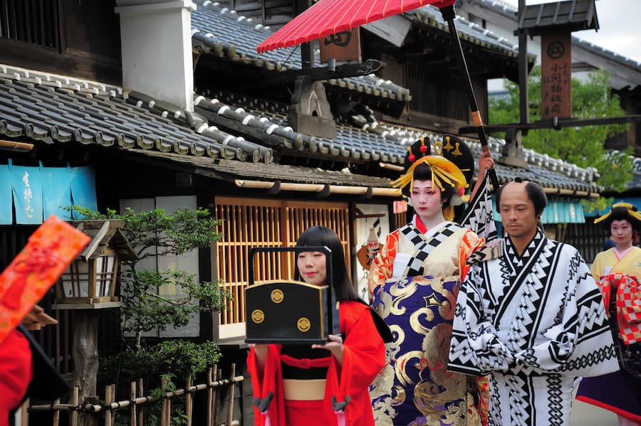 Geisha parade at Edo Wonderland in Nikko Edomura Edo Wonderland is a history theme park recreating Japanese town life during the Edo Period 1603-1868.