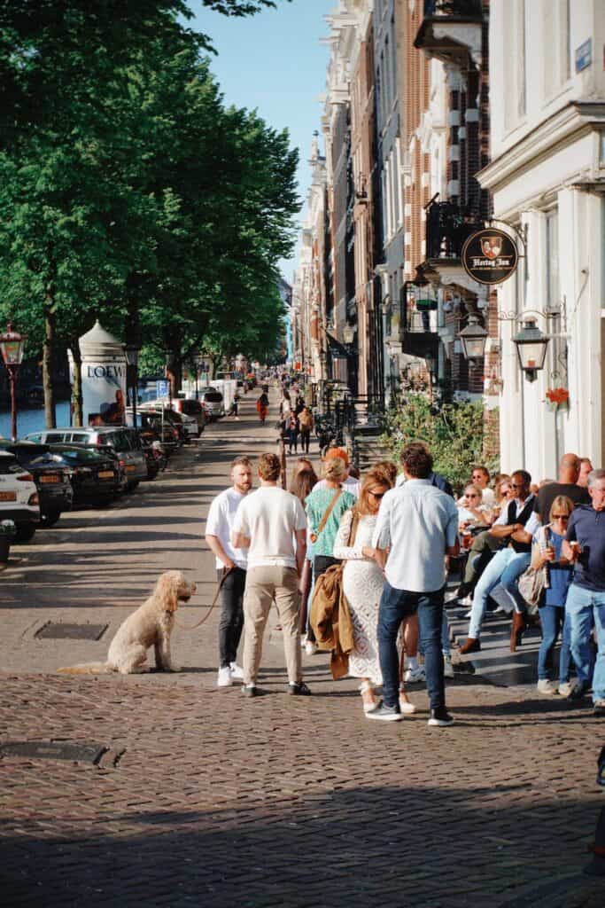 Amsterdam street full of people