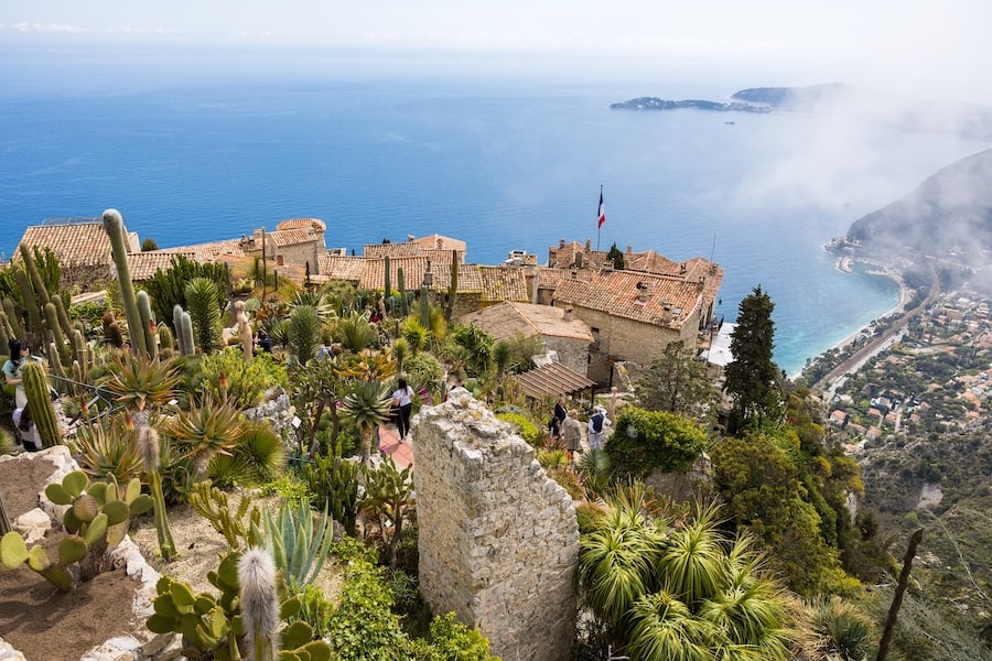 Exotic garden of Eze with its succulent plants and its view overlooking the sea