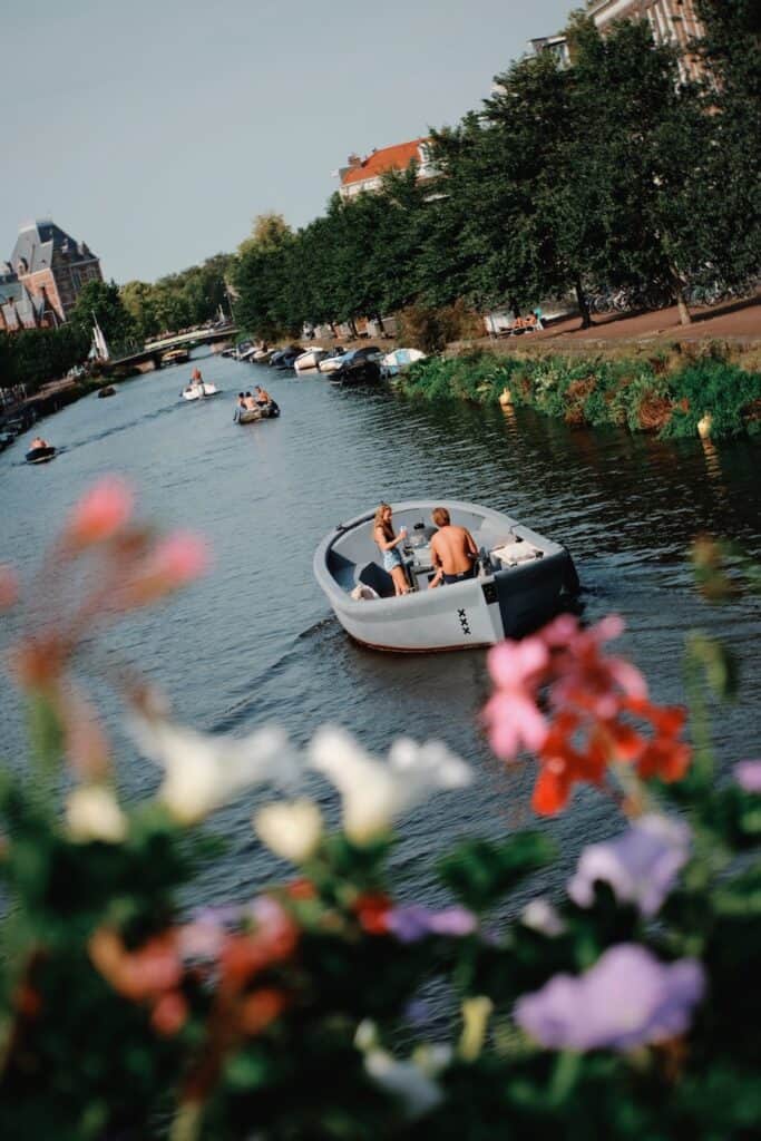 Boat on a canal in Amsterdam