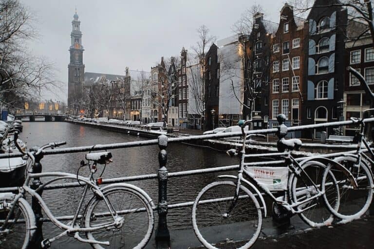 Amsterdam streets covered in snow