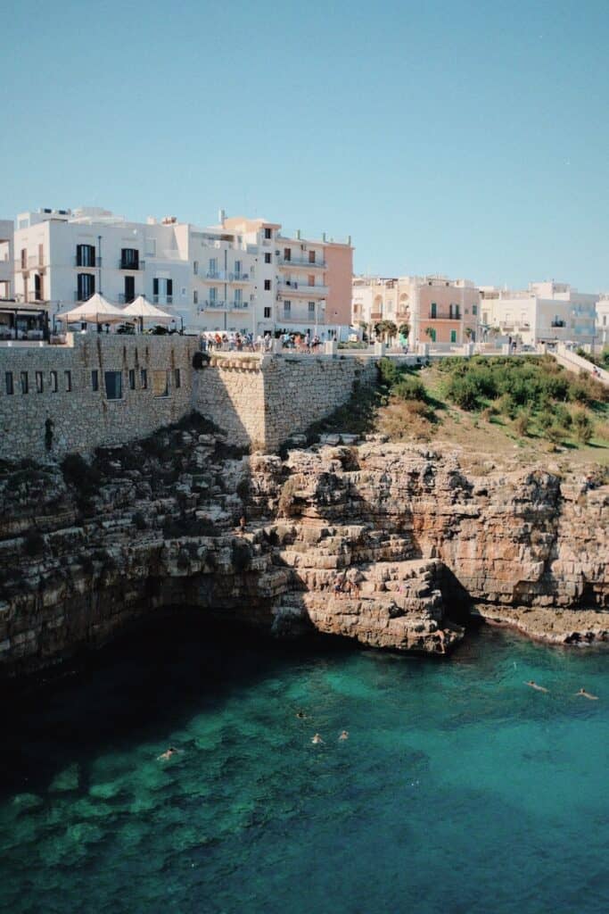 View of the cliffs and ocean in Polignano a Mare