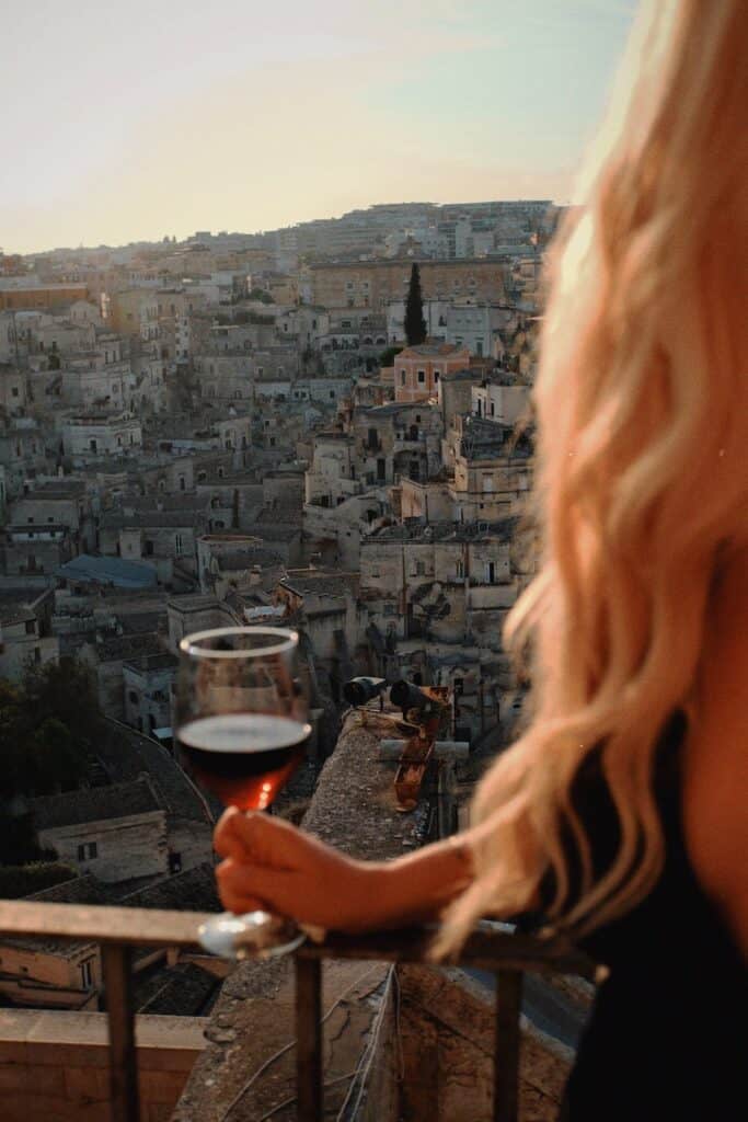 Wine with Matera view in the distance