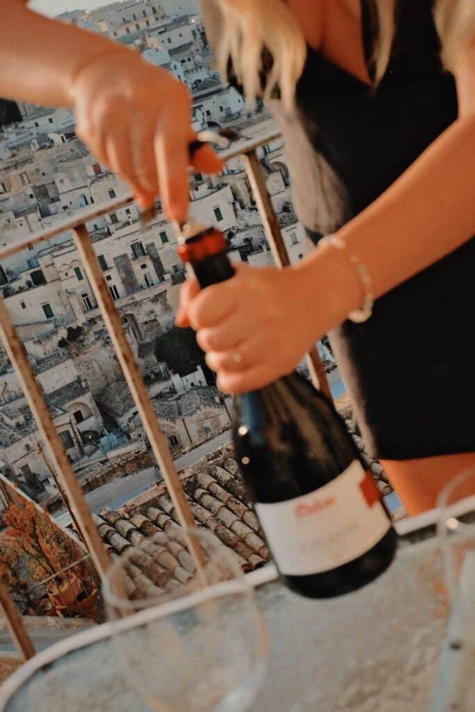Wine with Matera view in the distance