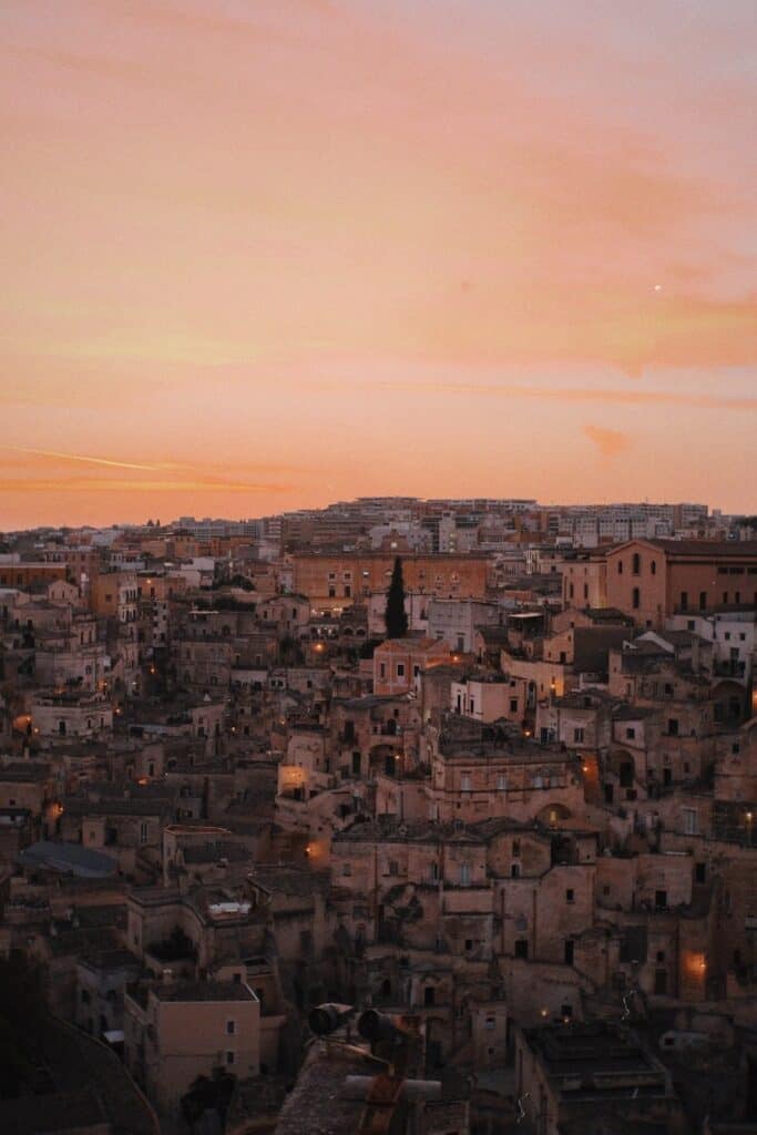 Sunset over the Sassi "rock houses" in Matera