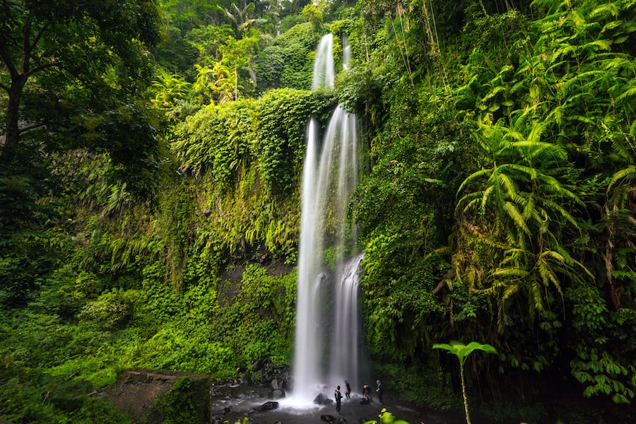 Layered water flows, cool air and green scenery are attractions that you can enjoy when you visit Sendang Gile waterfall in Lombok, Indonesia.