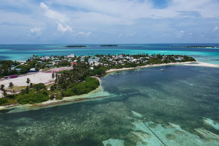 Panoramic image with drone of Guraidhoo island in Maldives