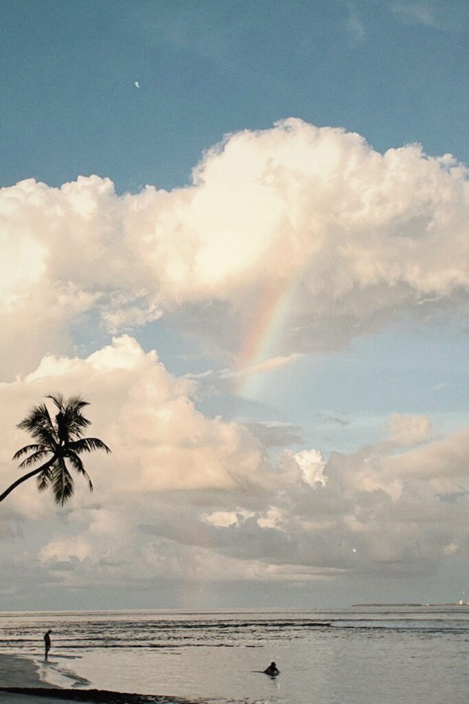 Beach with a rainbow