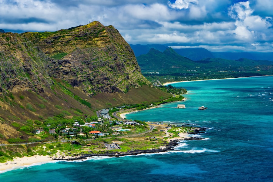 Views from the Makapuu Lighthouse Trail on Oahu, Hawaii, including Makapuu Beach and the verdant mountains