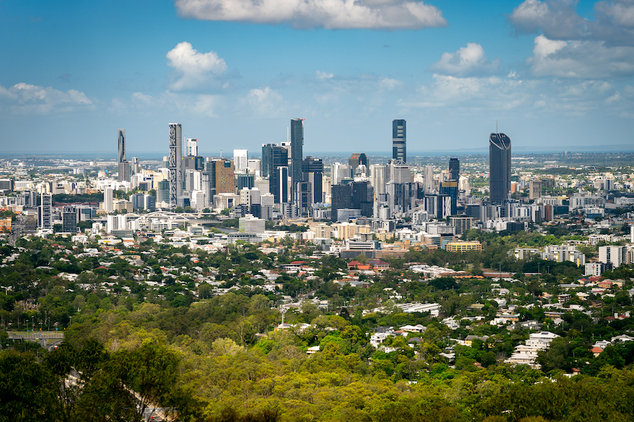 Brisbane, Australia - Jan 30, 2021: City lookout as seen from Mount Coot-Tha Summit Lookout