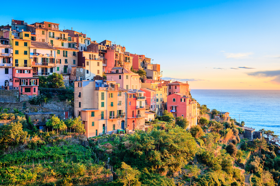 Scenic view of the village of Corniglia in Cinque Terre National Park in Italy