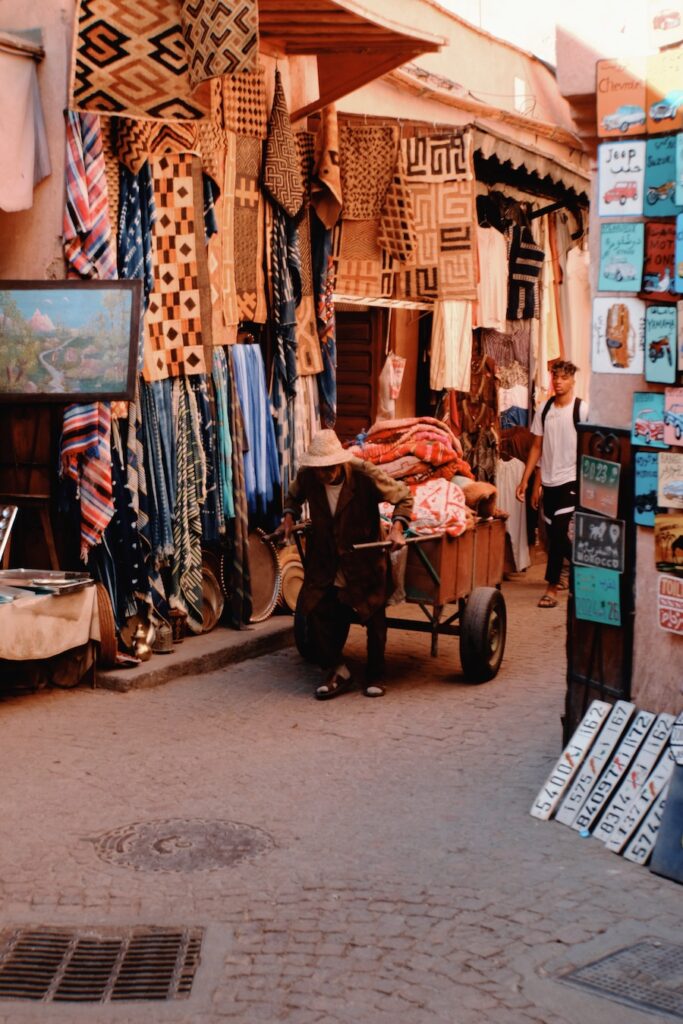 Spices, ceramics, textiles in the Souk in Marrakech