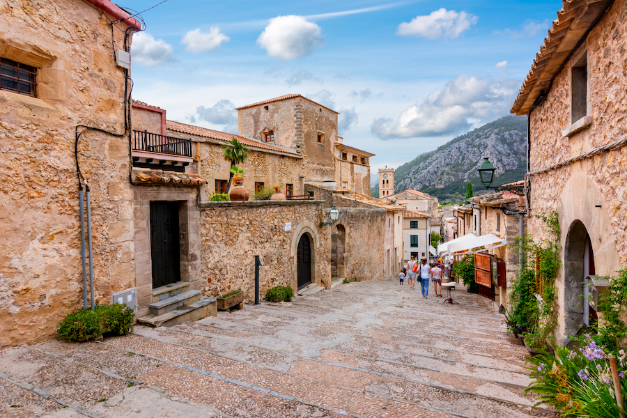 Calvary Stairs in Pollensa town, Mallorca, Balearic islands, Spain (note "Calvari street")