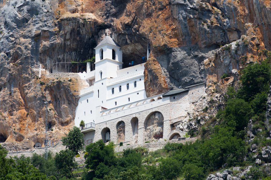 Ostrog monastery, in Montenegro. Ostrog monastery is the most popular pilgrimage place in Montenegro.