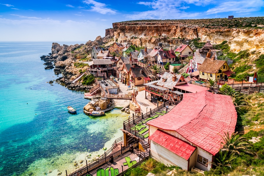 Malta, Il-Mellieha. View of the famous village Mellieha and bay on a sunny day